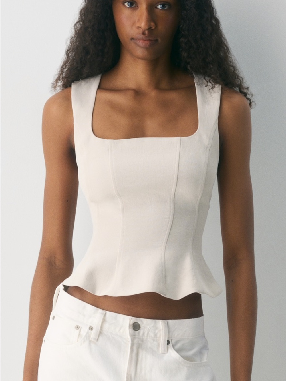 Aritzia Cream Square-Neck Peplum Tank